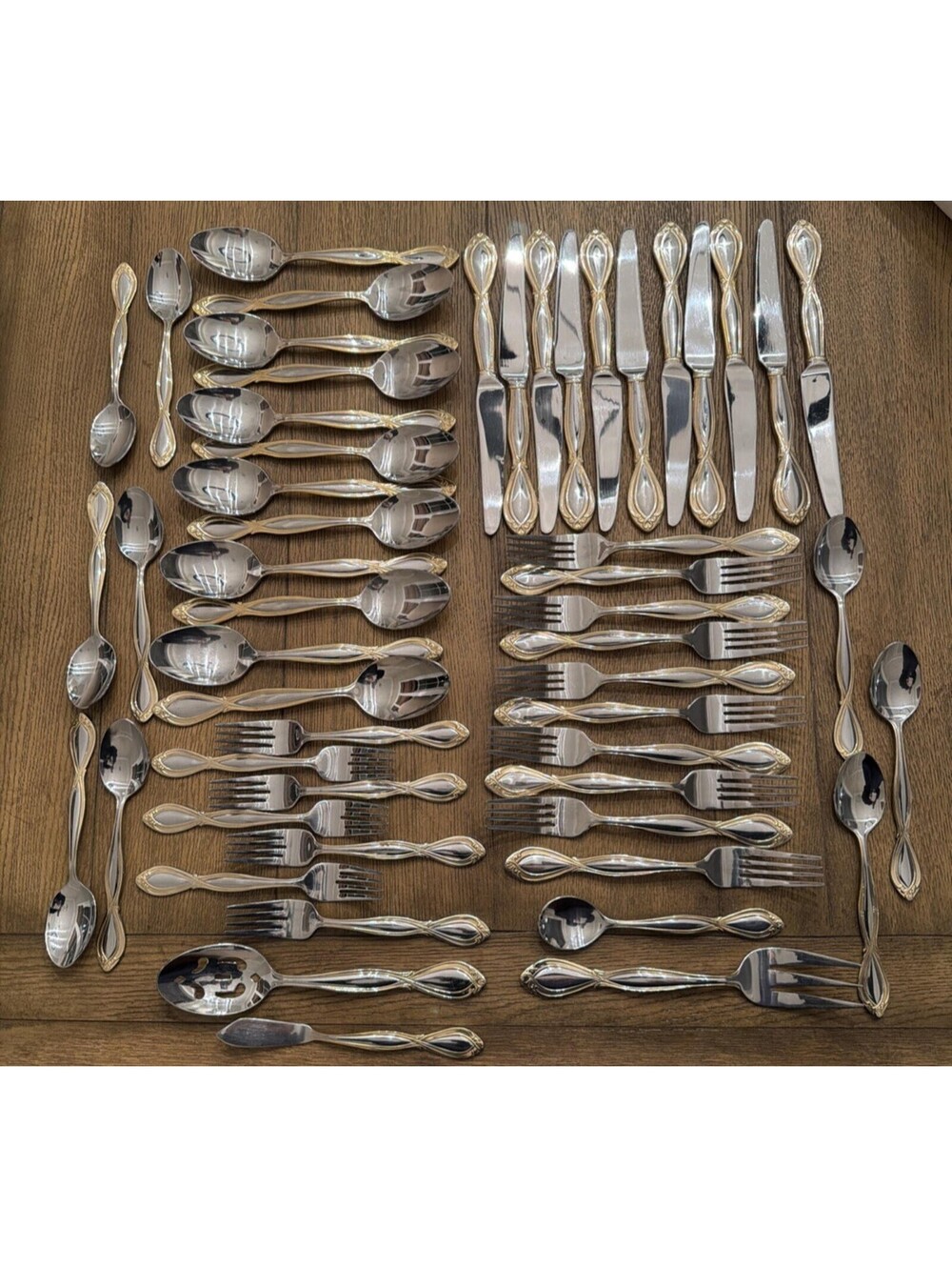 Cambridge Charelle Stainless Gold Accent Flatware 53 Piece Set